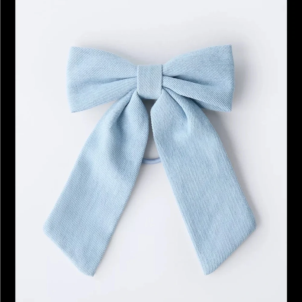 Zara kids, blue, Denim bow bobby pin hair tie